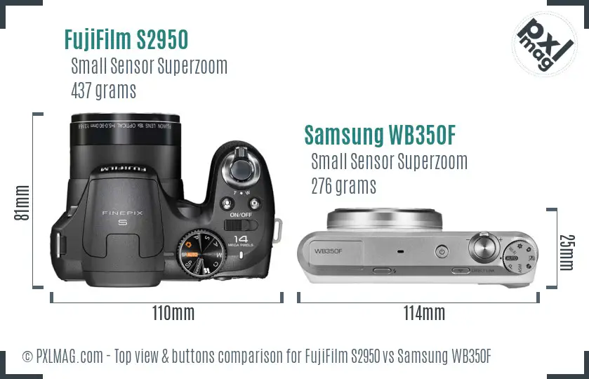 FujiFilm S2950 vs Samsung WB350F top view buttons comparison