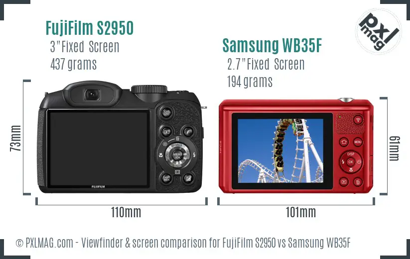 FujiFilm S2950 vs Samsung WB35F Screen and Viewfinder comparison