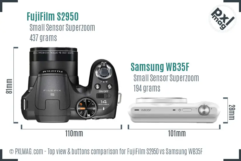 FujiFilm S2950 vs Samsung WB35F top view buttons comparison