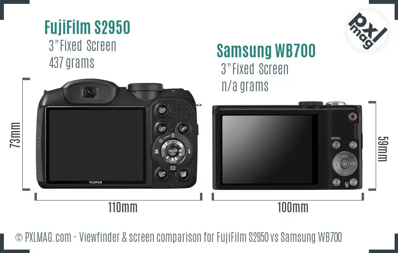 FujiFilm S2950 vs Samsung WB700 Screen and Viewfinder comparison