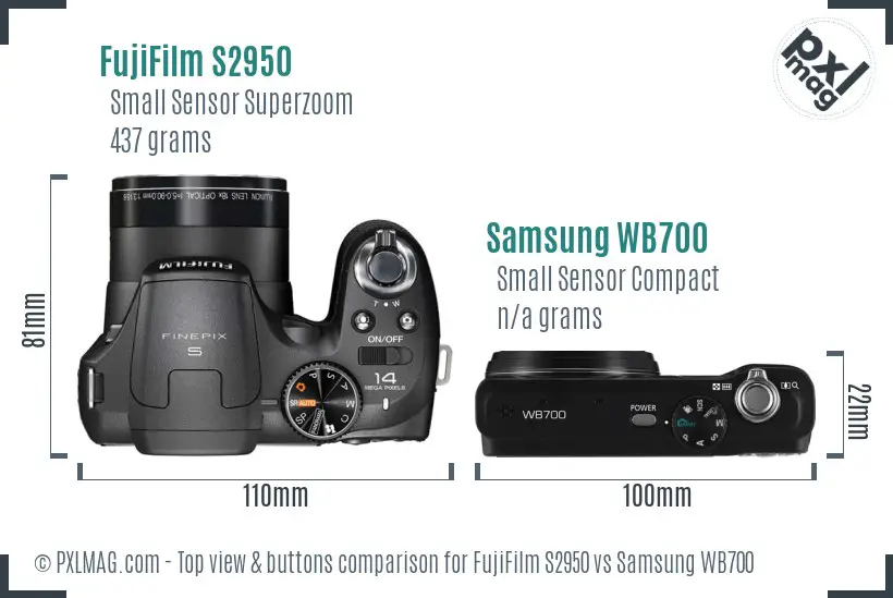 FujiFilm S2950 vs Samsung WB700 top view buttons comparison