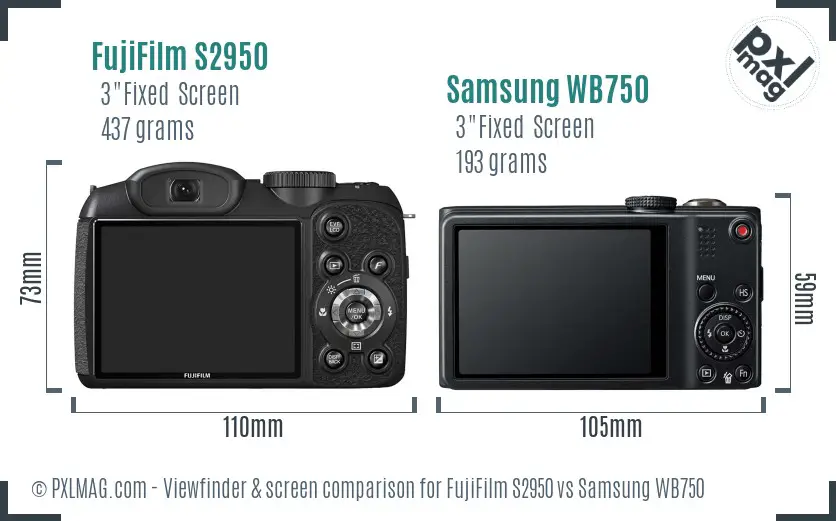 FujiFilm S2950 vs Samsung WB750 Screen and Viewfinder comparison FujiFilm S2950 vs Samsung WB750 Screen and Viewfinder comparison