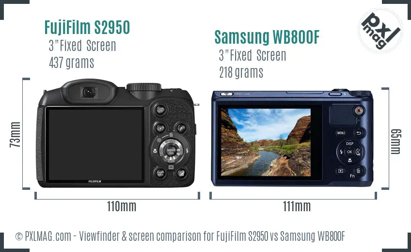 FujiFilm S2950 vs Samsung WB800F Screen and Viewfinder comparison