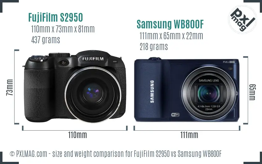 FujiFilm S2950 vs Samsung WB800F size comparison