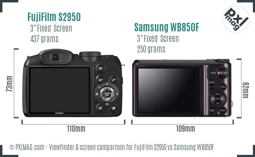 FujiFilm S2950 vs Samsung WB850F Screen and Viewfinder comparison