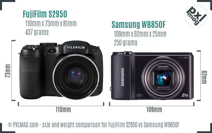 FujiFilm S2950 vs Samsung WB850F size comparison