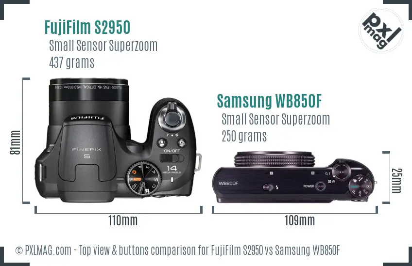 FujiFilm S2950 vs Samsung WB850F top view buttons comparison