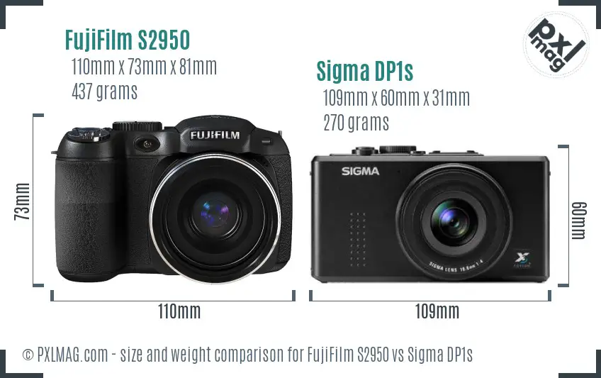 FujiFilm S2950 vs Sigma DP1s size comparison