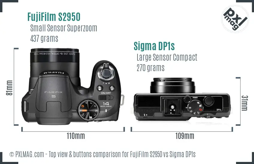 FujiFilm S2950 vs Sigma DP1s top view buttons comparison