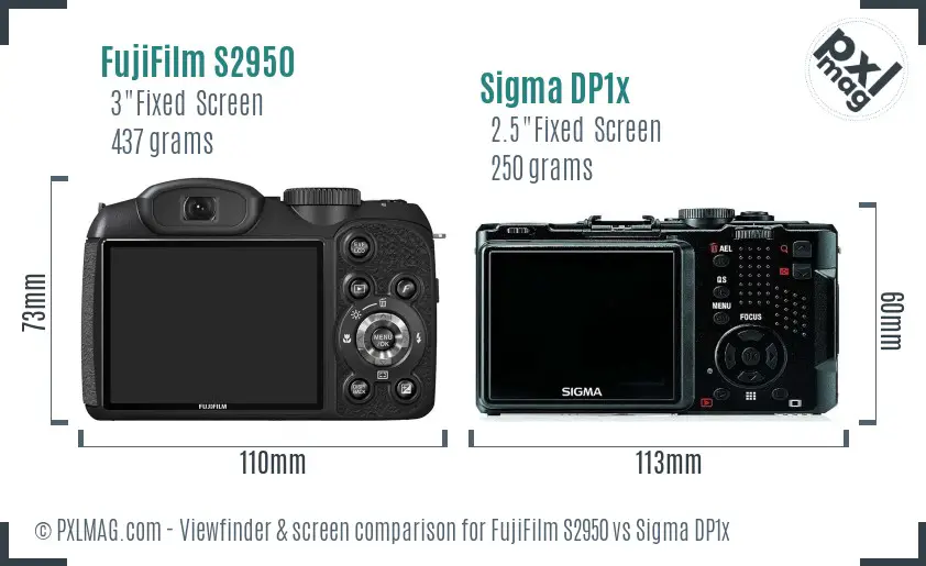 FujiFilm S2950 vs Sigma DP1x Screen and Viewfinder comparison
