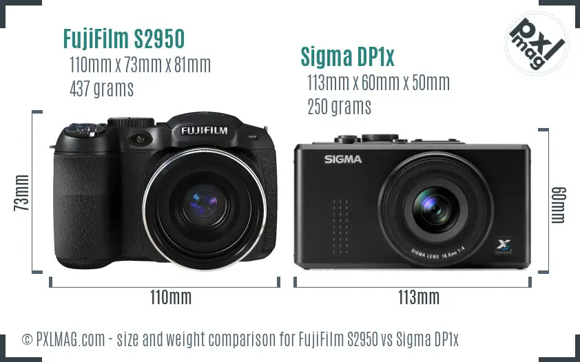 FujiFilm S2950 vs Sigma DP1x size comparison