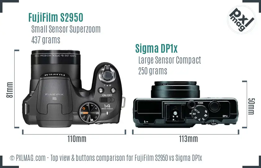 FujiFilm S2950 vs Sigma DP1x top view buttons comparison