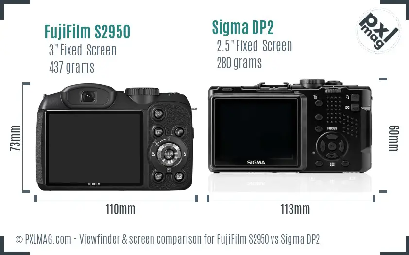 FujiFilm S2950 vs Sigma DP2 Screen and Viewfinder comparison
