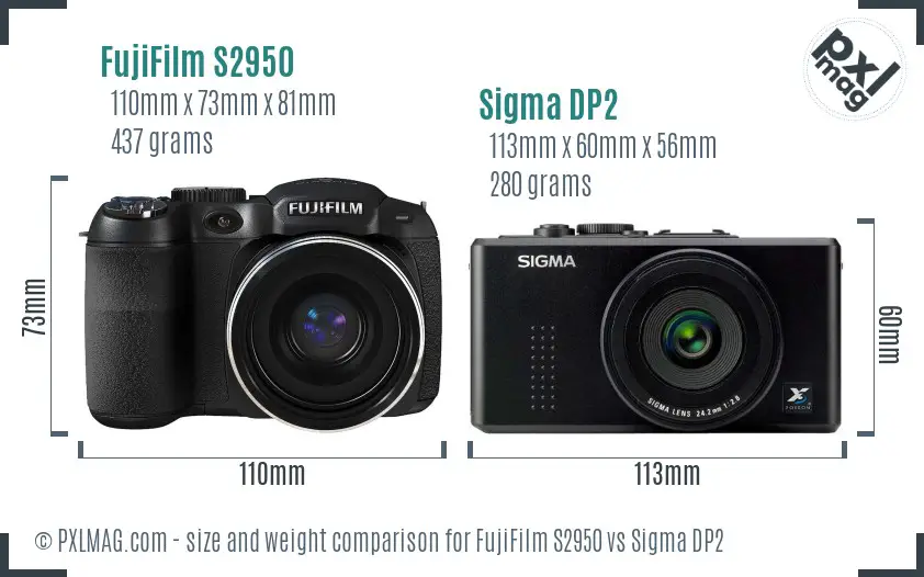 FujiFilm S2950 vs Sigma DP2 size comparison
