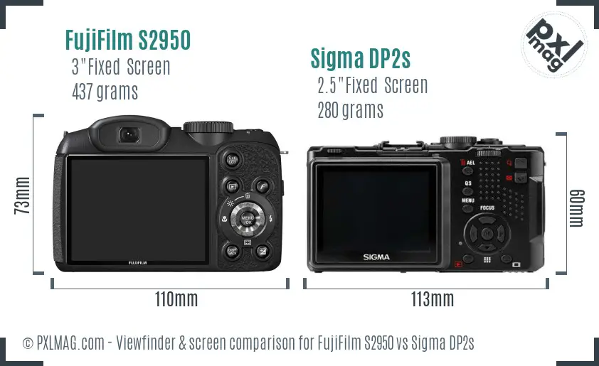 FujiFilm S2950 vs Sigma DP2s Screen and Viewfinder comparison FujiFilm S2950 vs Sigma DP2s Screen and Viewfinder comparison