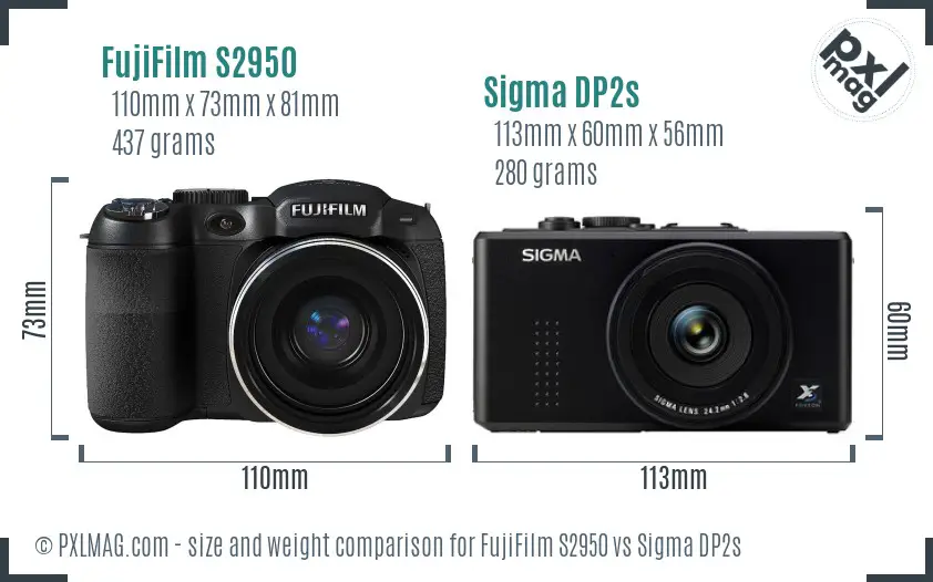 FujiFilm S2950 vs Sigma DP2s size comparison FujiFilm S2950 vs Sigma DP2s size comparison