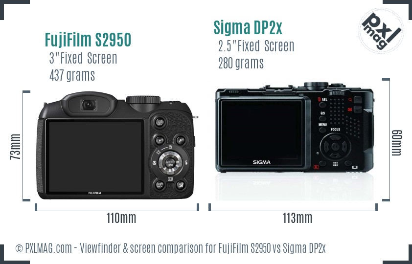 FujiFilm S2950 vs Sigma DP2x Screen and Viewfinder comparison