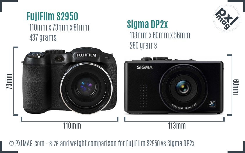 FujiFilm S2950 vs Sigma DP2x size comparison FujiFilm S2950 vs Sigma DP2x size comparison