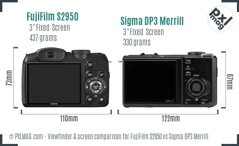 FujiFilm S2950 vs Sigma DP3 Merrill Screen and Viewfinder comparison