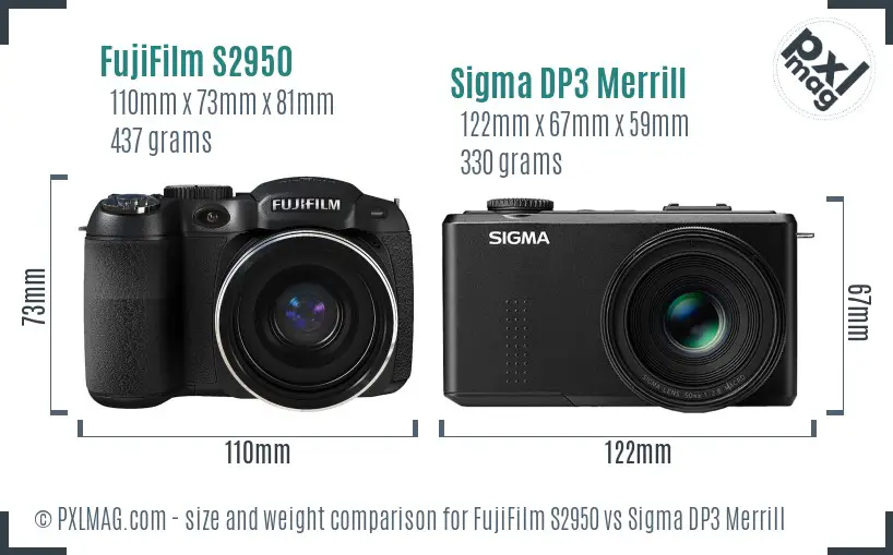 FujiFilm S2950 vs Sigma DP3 Merrill size comparison FujiFilm S2950 vs Sigma DP3 Merrill size comparison