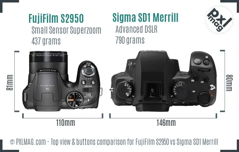 FujiFilm S2950 vs Sigma SD1 Merrill top view buttons comparison