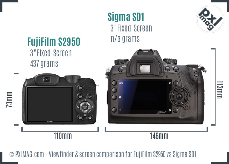 FujiFilm S2950 vs Sigma SD1 Screen and Viewfinder comparison