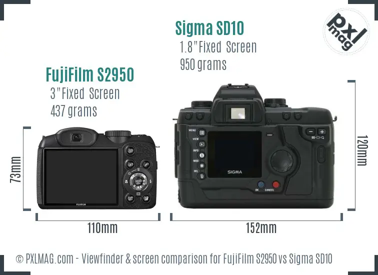 FujiFilm S2950 vs Sigma SD10 Screen and Viewfinder comparison FujiFilm S2950 vs Sigma SD10 Screen and Viewfinder comparison