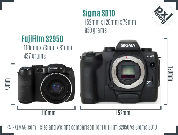 FujiFilm S2950 vs Sigma SD10 size comparison FujiFilm S2950 vs Sigma SD10 size comparison