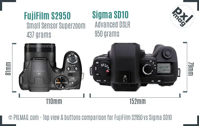 FujiFilm S2950 vs Sigma SD10 top view buttons comparison FujiFilm S2950 vs Sigma SD10 top view buttons comparison