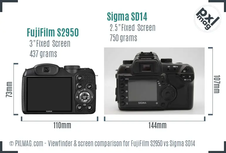 FujiFilm S2950 vs Sigma SD14 Screen and Viewfinder comparison