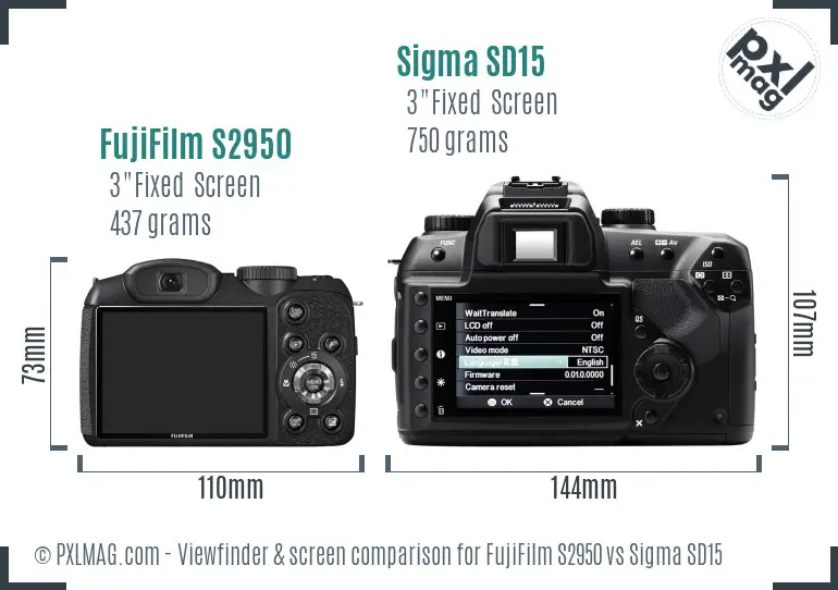 FujiFilm S2950 vs Sigma SD15 Screen and Viewfinder comparison