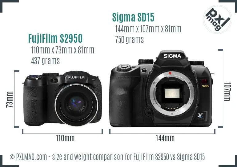 FujiFilm S2950 vs Sigma SD15 size comparison