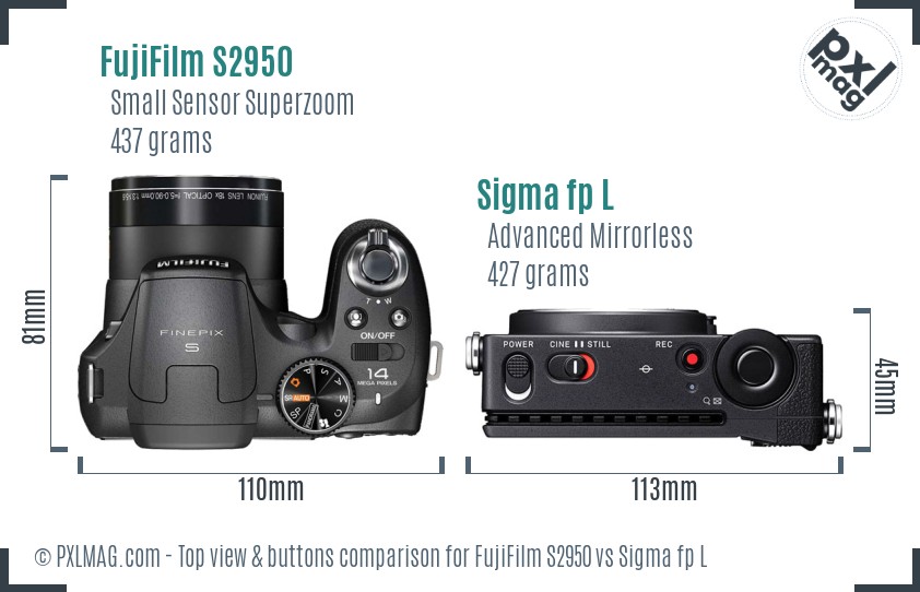 FujiFilm S2950 vs Sigma fp L top view buttons comparison