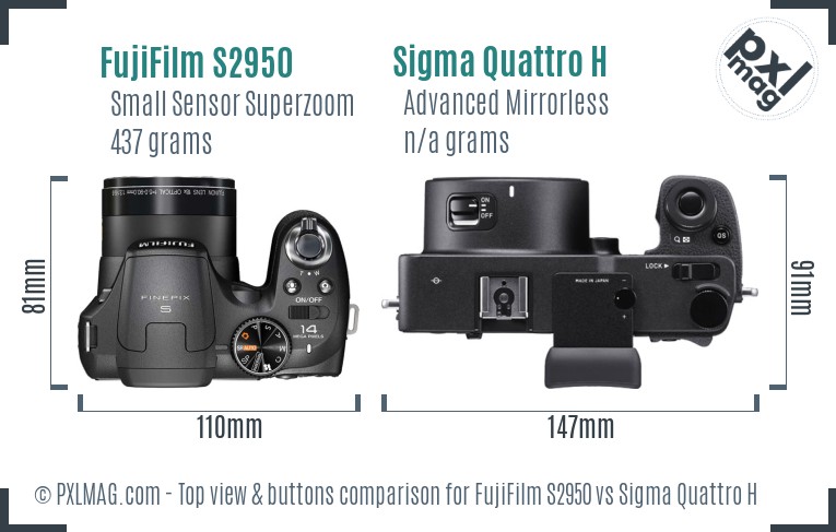 FujiFilm S2950 vs Sigma Quattro H top view buttons comparison