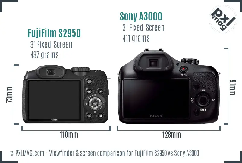 FujiFilm S2950 vs Sony A3000 Screen and Viewfinder comparison
