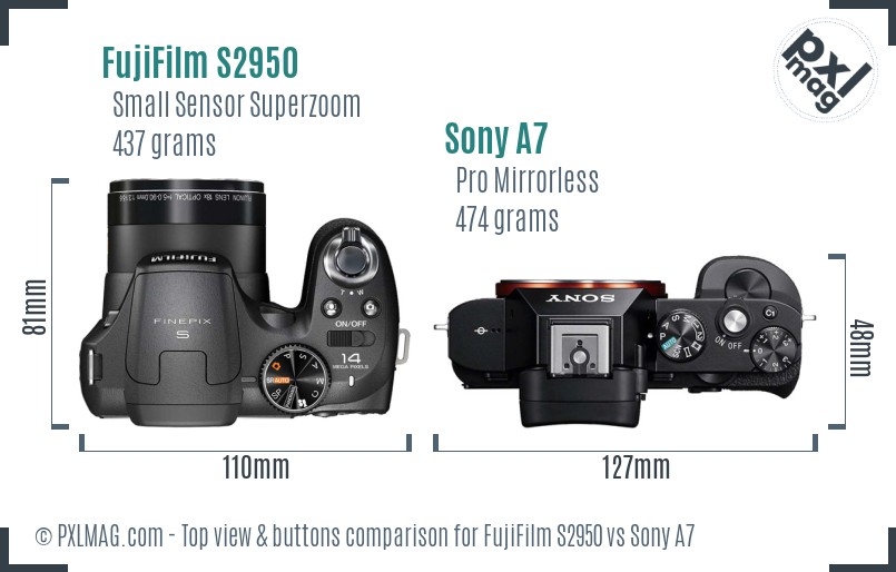FujiFilm S2950 vs Sony A7 top view buttons comparison