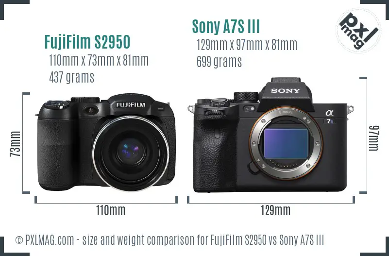 FujiFilm S2950 vs Sony A7S III size comparison