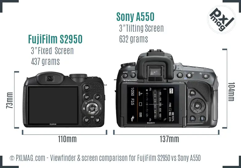 FujiFilm S2950 vs Sony A550 Screen and Viewfinder comparison