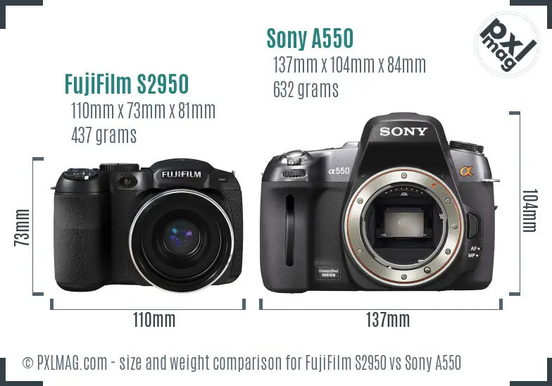 FujiFilm S2950 vs Sony A550 size comparison