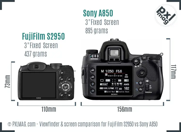 FujiFilm S2950 vs Sony A850 Screen and Viewfinder comparison