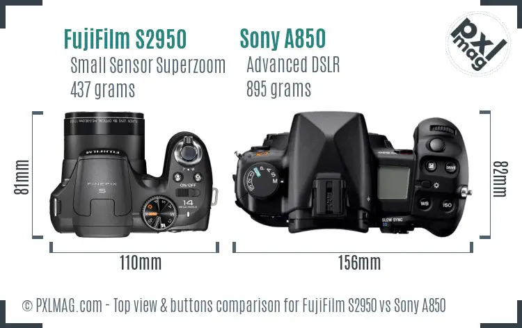 FujiFilm S2950 vs Sony A850 top view buttons comparison