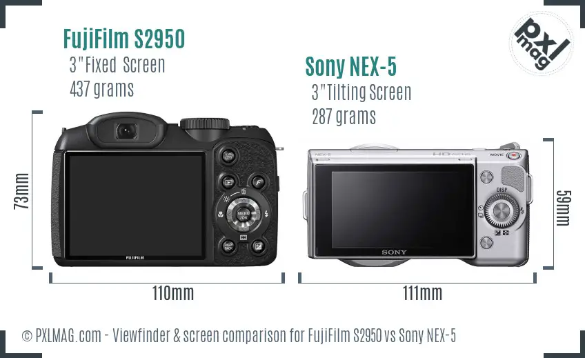 FujiFilm S2950 vs Sony NEX-5 Screen and Viewfinder comparison