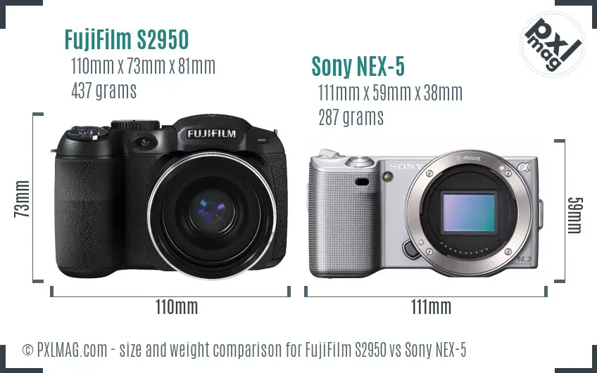 FujiFilm S2950 vs Sony NEX-5 size comparison