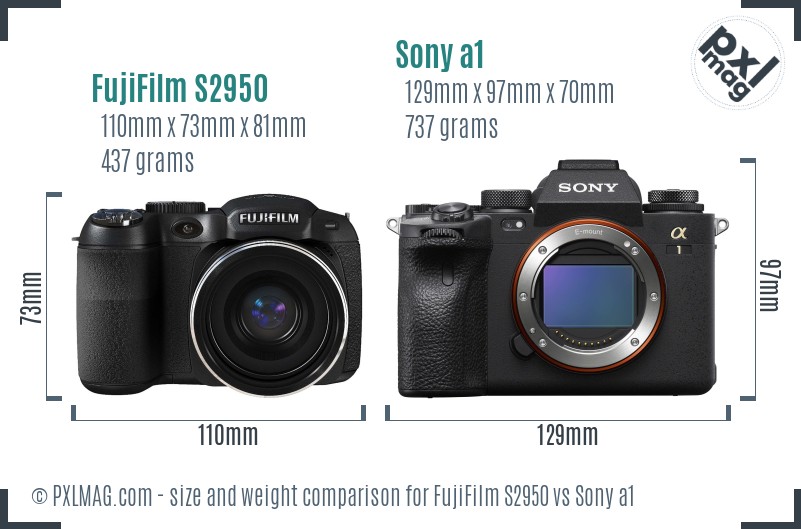 FujiFilm S2950 vs Sony a1 size comparison