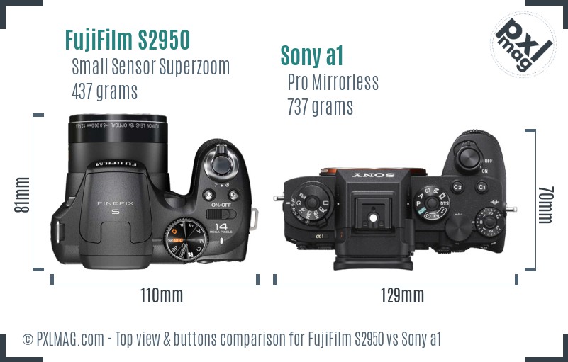 FujiFilm S2950 vs Sony a1 top view buttons comparison