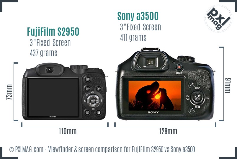 FujiFilm S2950 vs Sony a3500 Screen and Viewfinder comparison