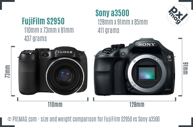 FujiFilm S2950 vs Sony a3500 size comparison