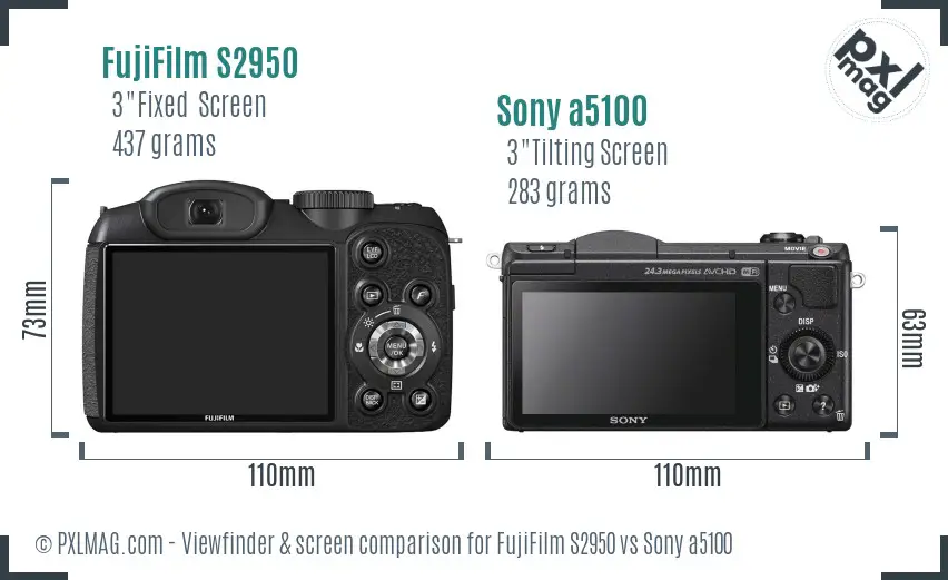 FujiFilm S2950 vs Sony a5100 Screen and Viewfinder comparison