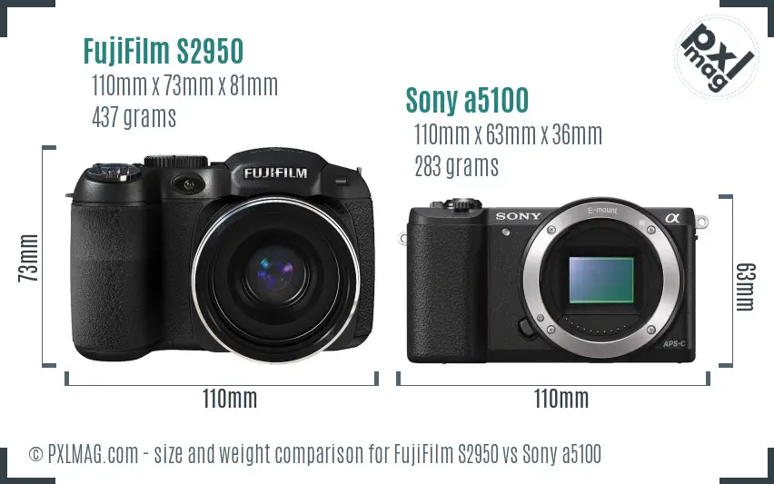 FujiFilm S2950 vs Sony a5100 size comparison