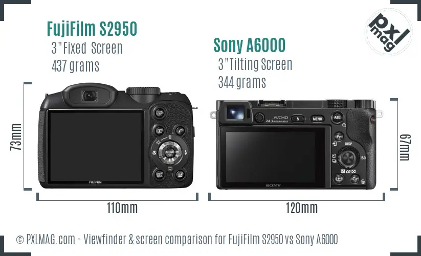 FujiFilm S2950 vs Sony A6000 Screen and Viewfinder comparison